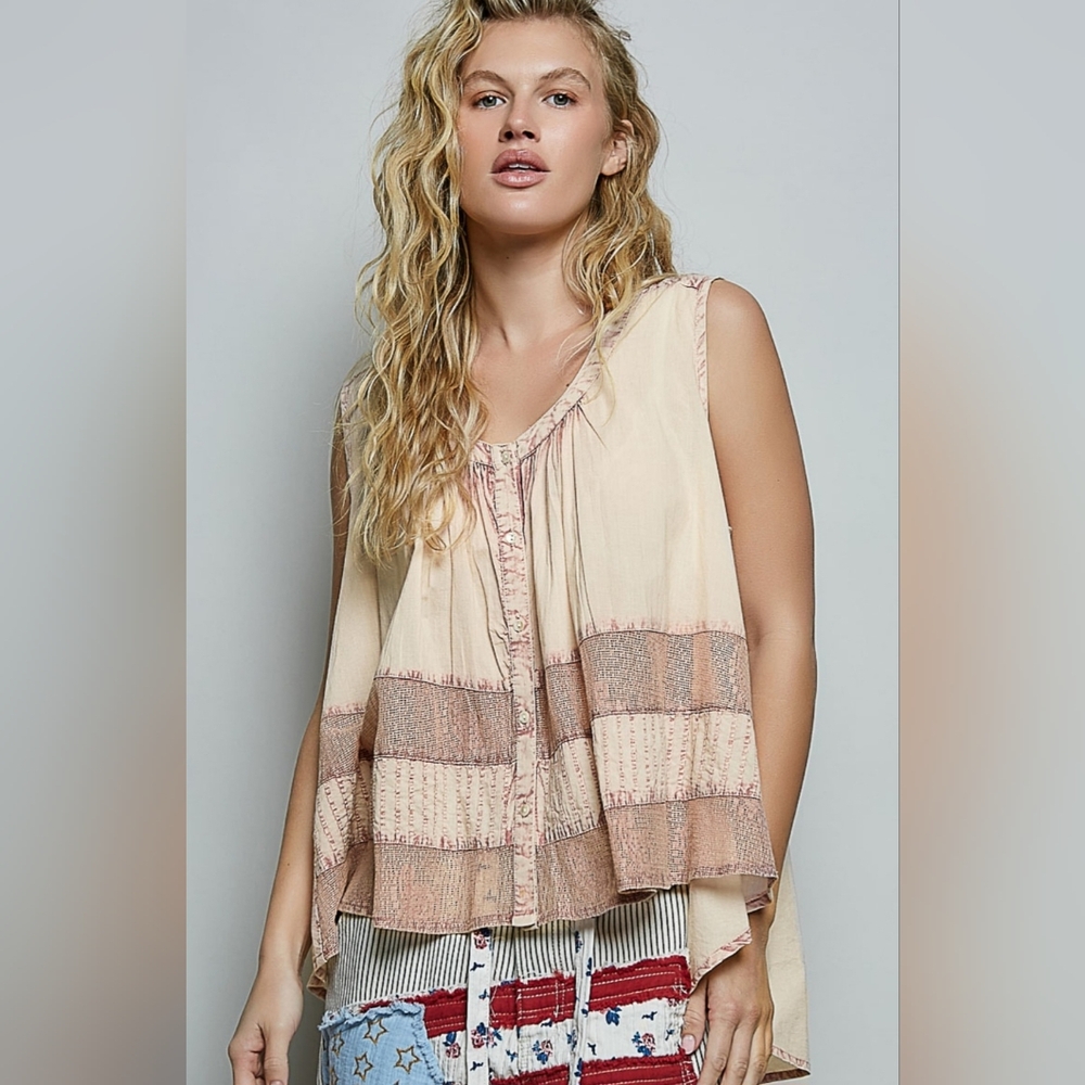 🐼#1356 POL Free Spirit Tiered Button Tank - Blush